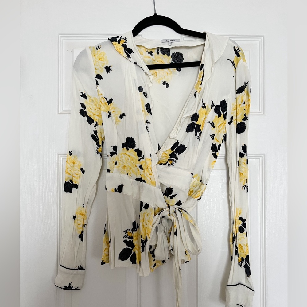 GANNI floral wrapped blouse